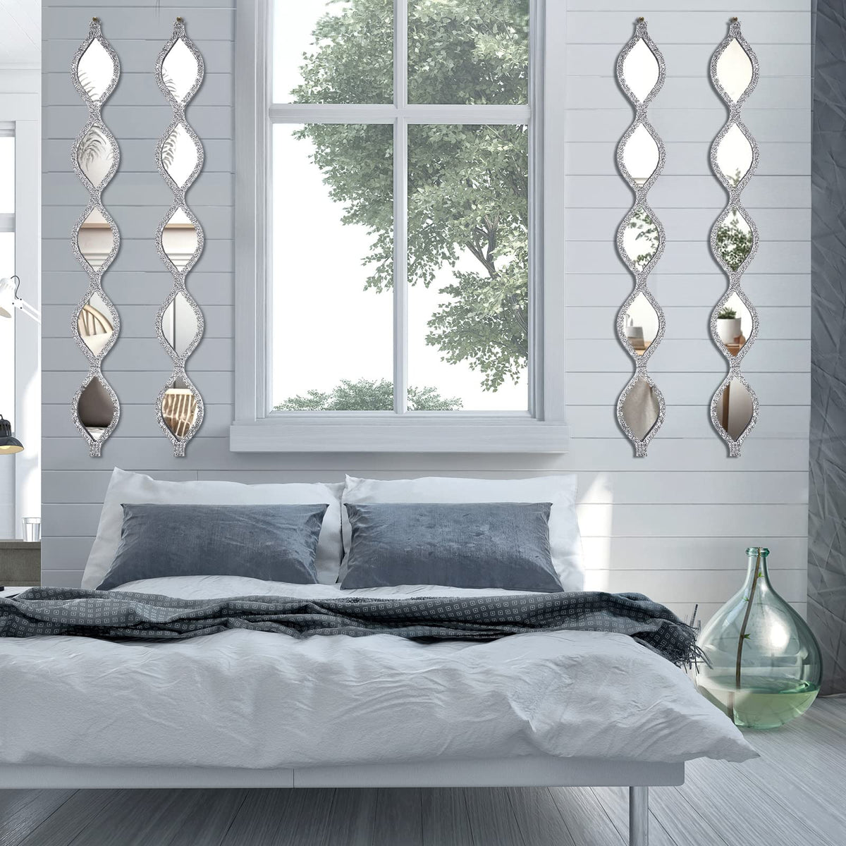 4 Pcs Teardrop Mirror Wall Decor Silver Long Mirror Home Decorative