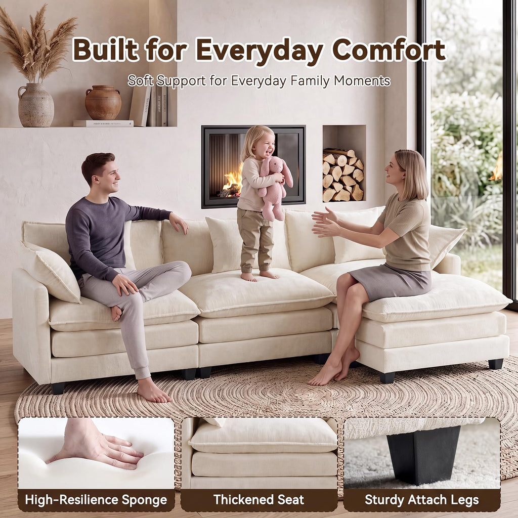 111.4" L‐Shaped Cloud Sectional Sofa Couch, Reversible Chaise, Beige