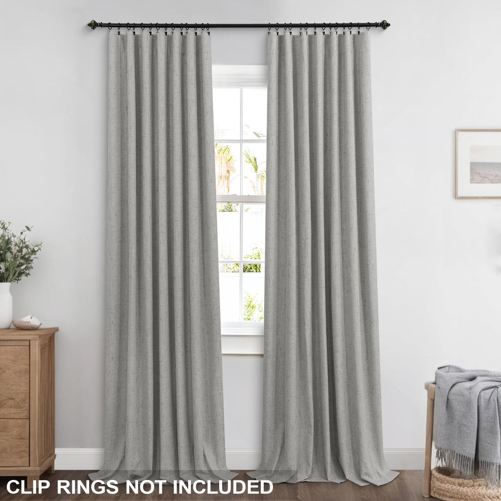 92 Inch Linen Blackout Curtains, Thermal Insulated Room Darkening Drapes Bedroom Large Window Floor Length 2 Panel
