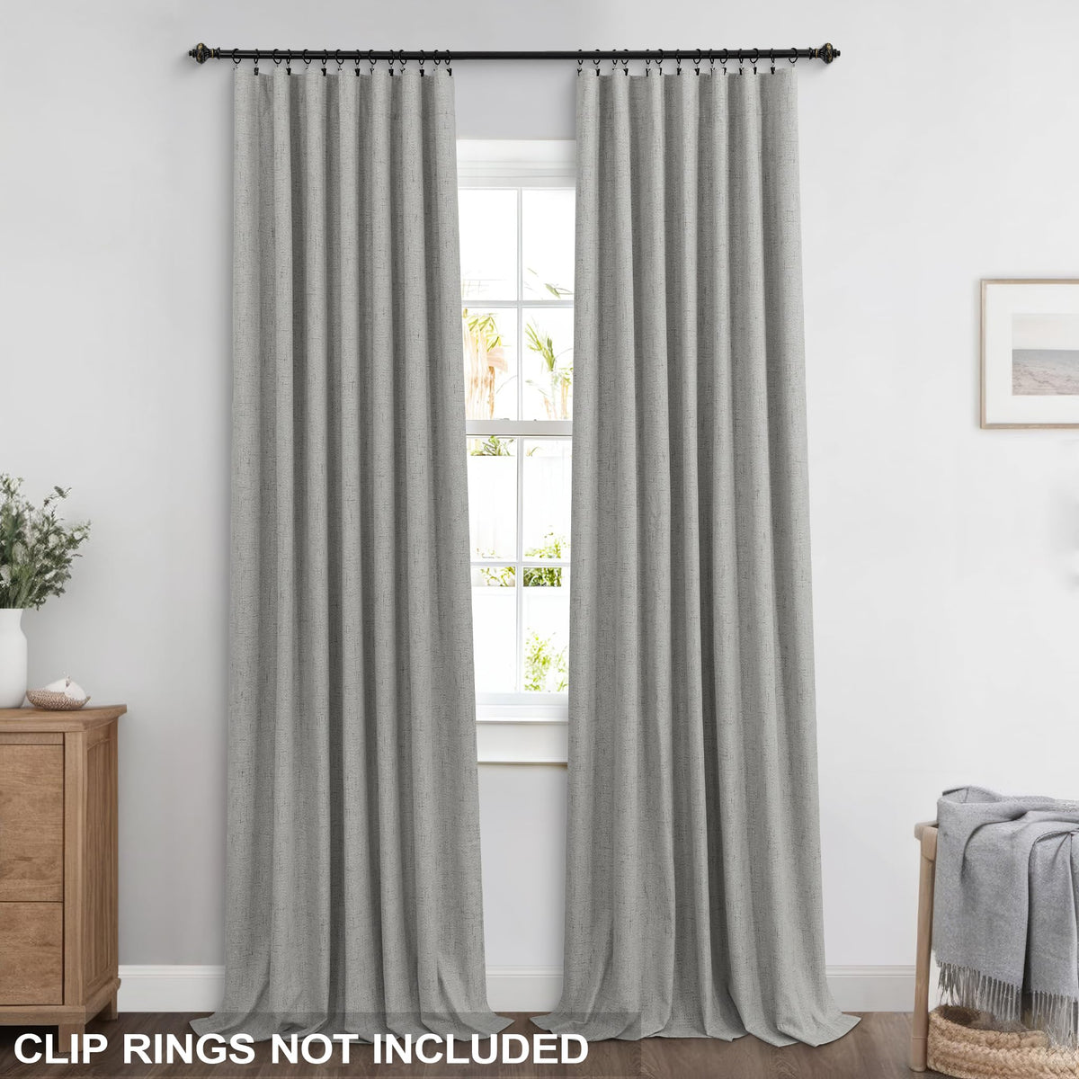 92 Inch Linen Blackout Curtains, Thermal Insulated Room Darkening Drapes Bedroom Large Window Floor Length 2 Panel