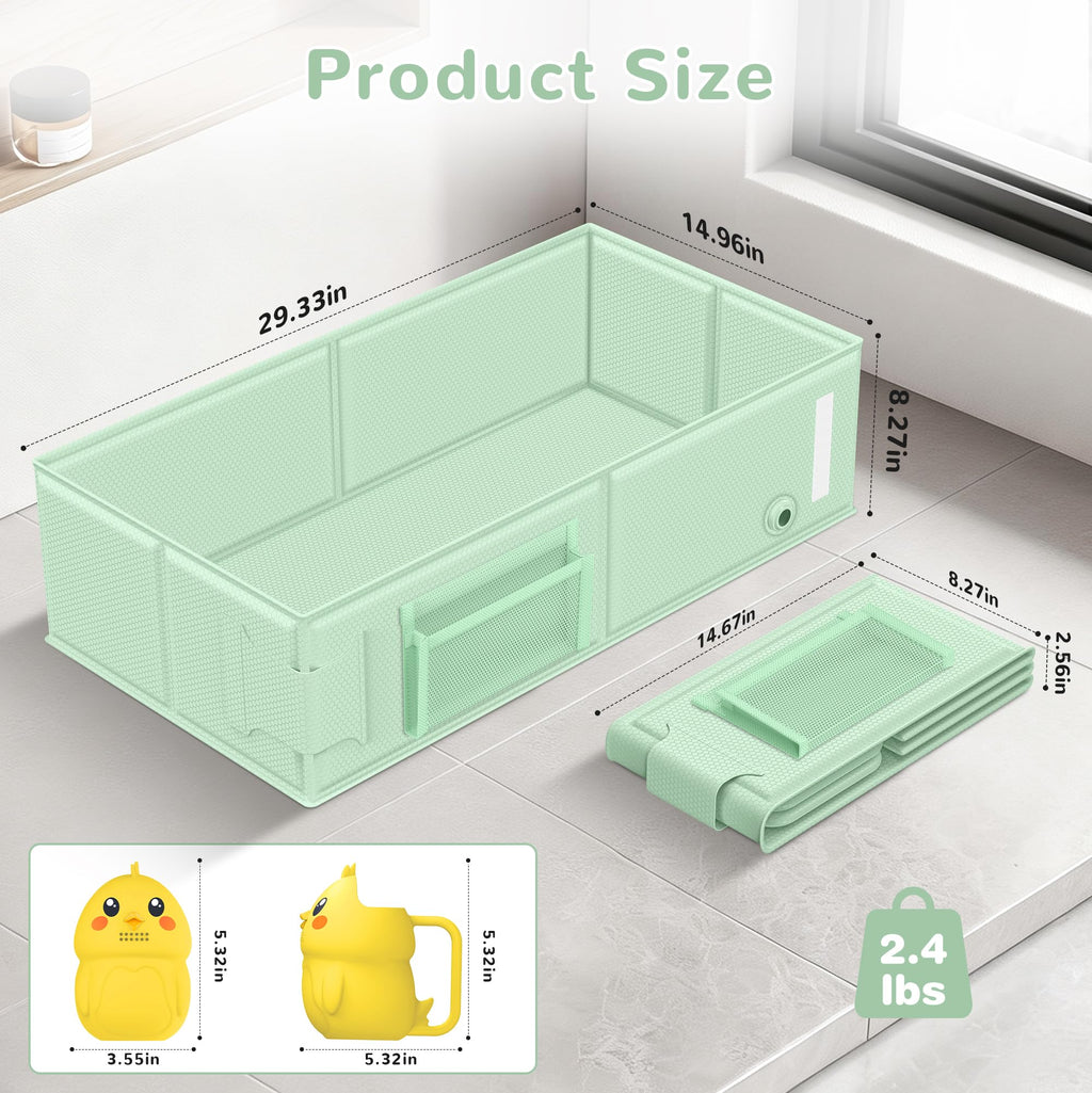 Collapsible Baby Bathtub, Foldable Toddler Bath Tub with Chick Pattern Bath Rinse Cup, No Assembly Portable Travel