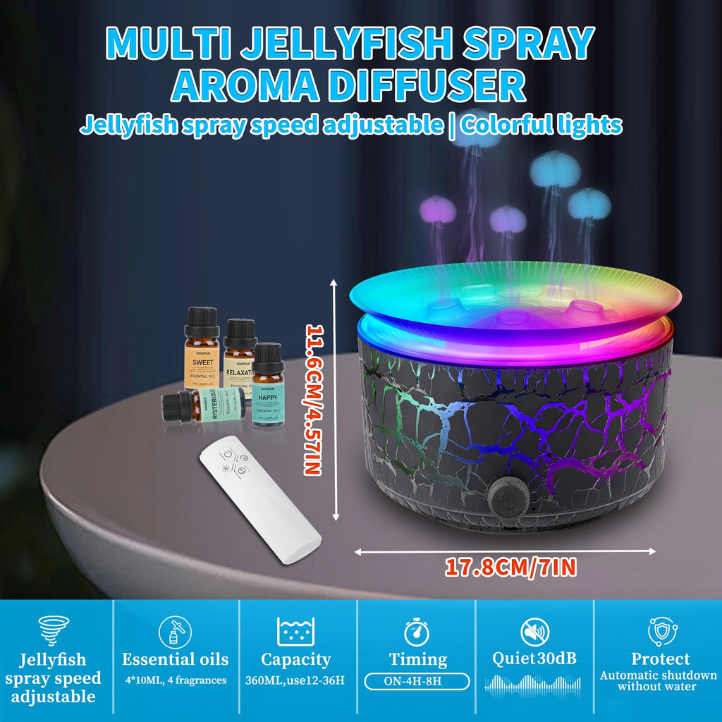 Jellyfish Essential Oil Diffuser, Aroma humidifuer with 5 Mist Ring