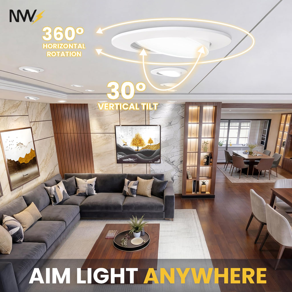 12 Pack Airtight 4 Inch Gimbal LED Recessed Lights, 2700K-5000K, ETL