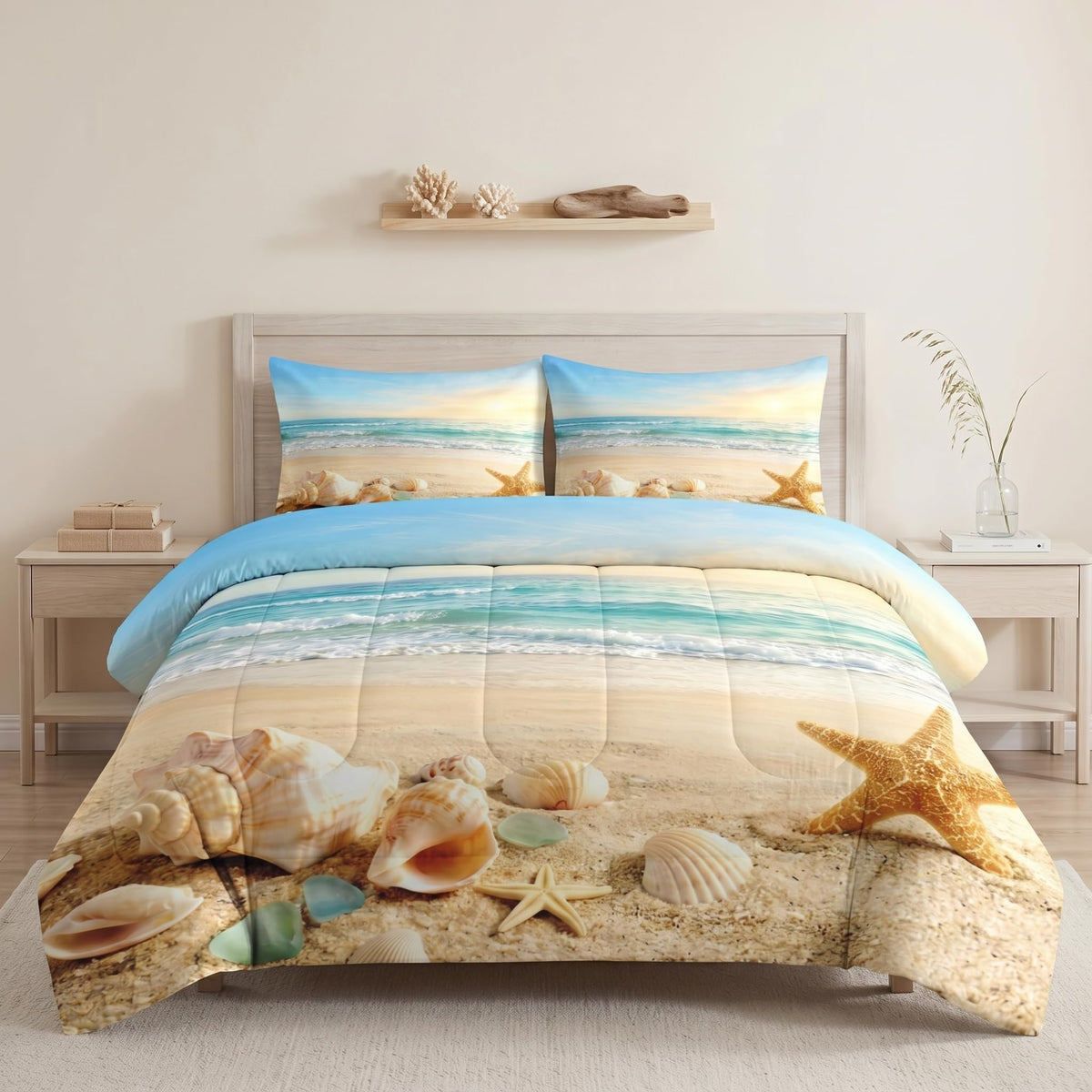 Comforter Set, 2 Pieces Coastal Beach Bedding Set