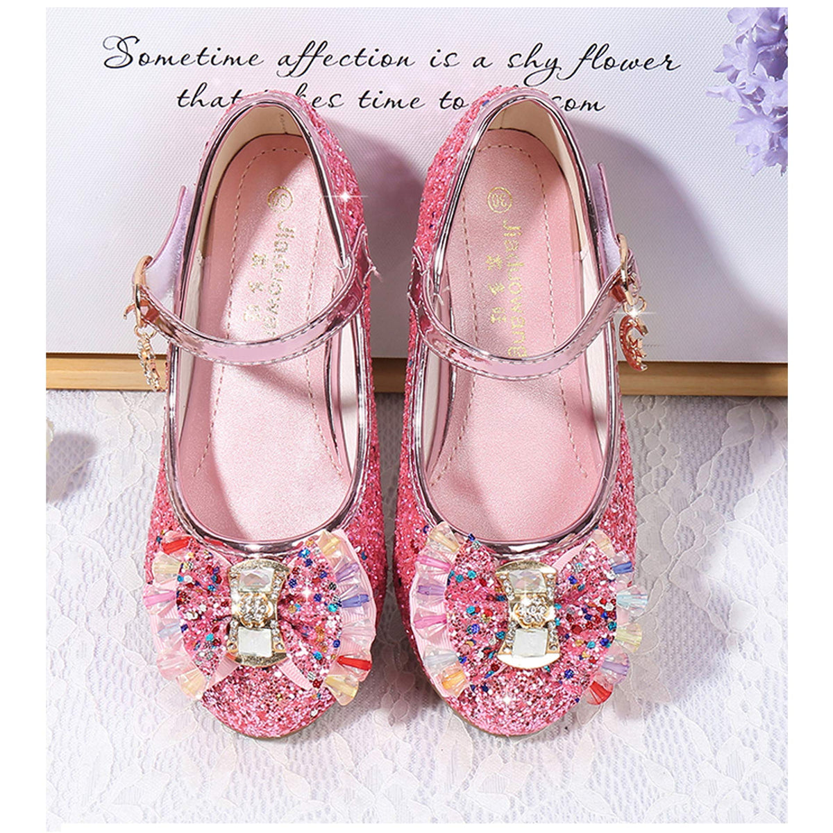 Little Girls Dress Shoes Party Heel Princess Flower Shoes (Toddler/Little Kid/Big Kid) US Little Kid