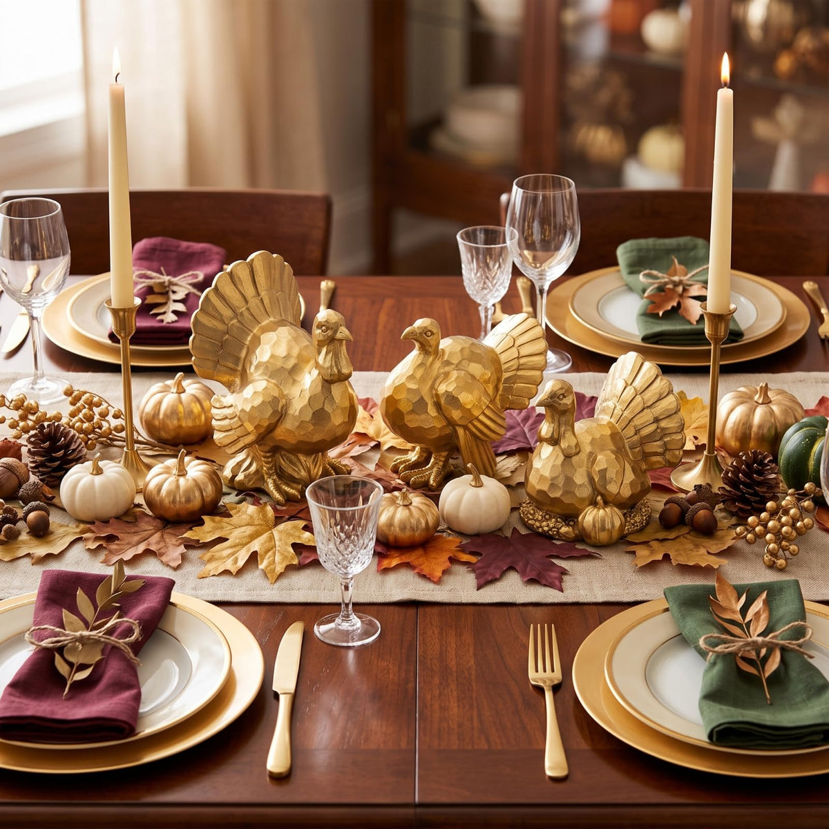 3 Pack Thanksgiving Turkey Decor Gold Resin Turkey Figurine