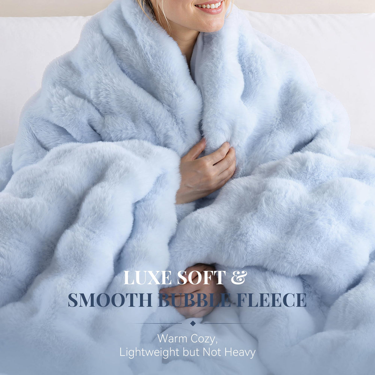 Fluffy Faux Rabbit Fur Bubble Comforter - Light Blue