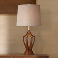 St. Claire Mid Century Modern Table Lamp 30 3/4" Tall Wood Brown Open Vase Taupe Fabric Drum Shade Living Room House