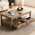 Farmhouse Coffee Table, Rectangle Coffee Table with Drawers, Rustic Wooden Coffee Tables with Storage, Center Table