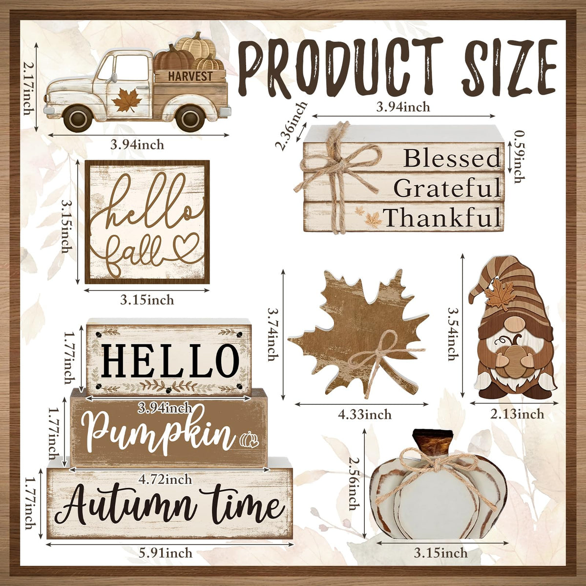 11 Pcs Fall Decorations Set Vintage Pumpkin Maple Leaf Gnome Signs