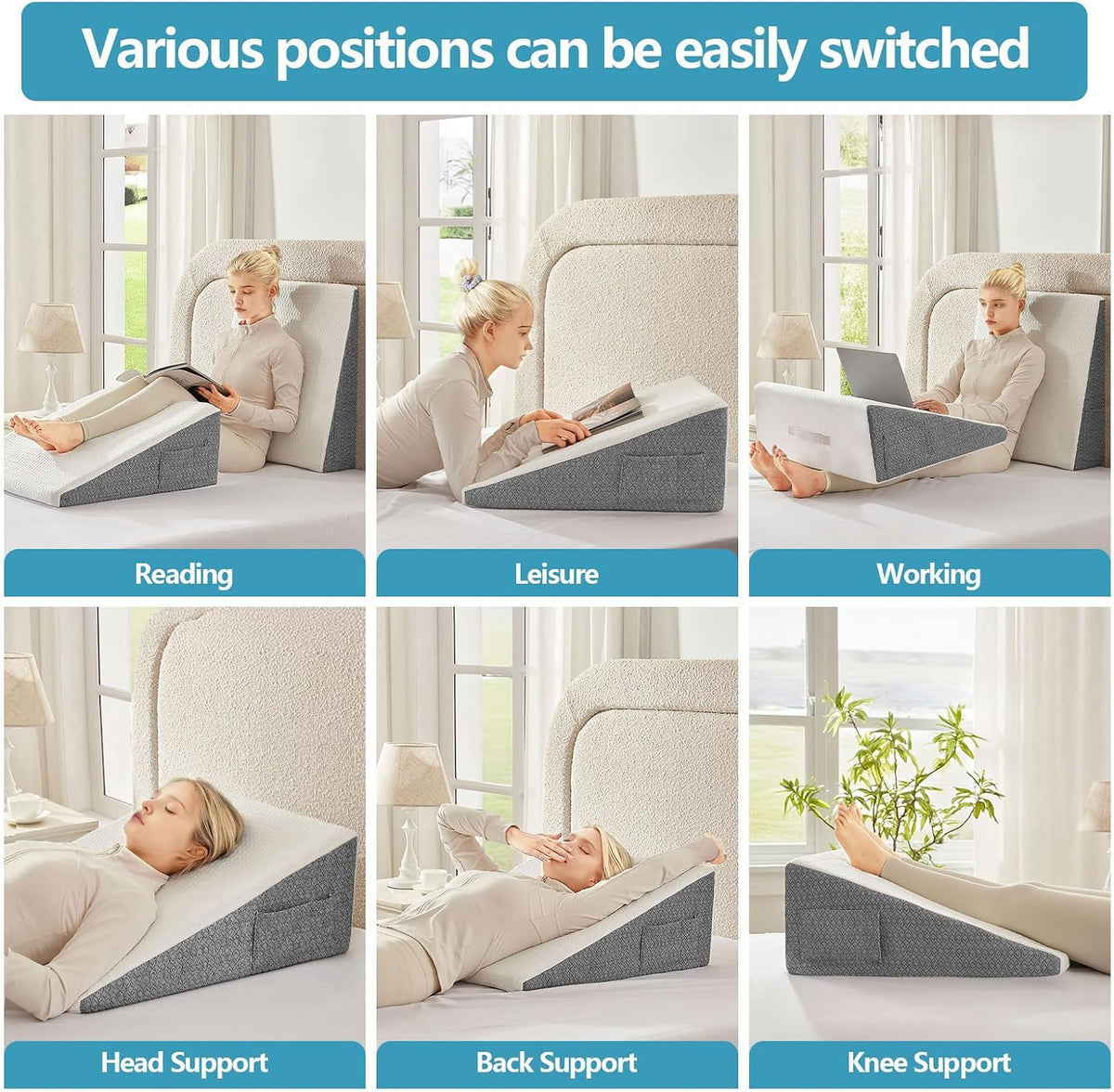 Wedge Pillow for Sleeping, 24 x 24 x 10 Inch Bed Wedge