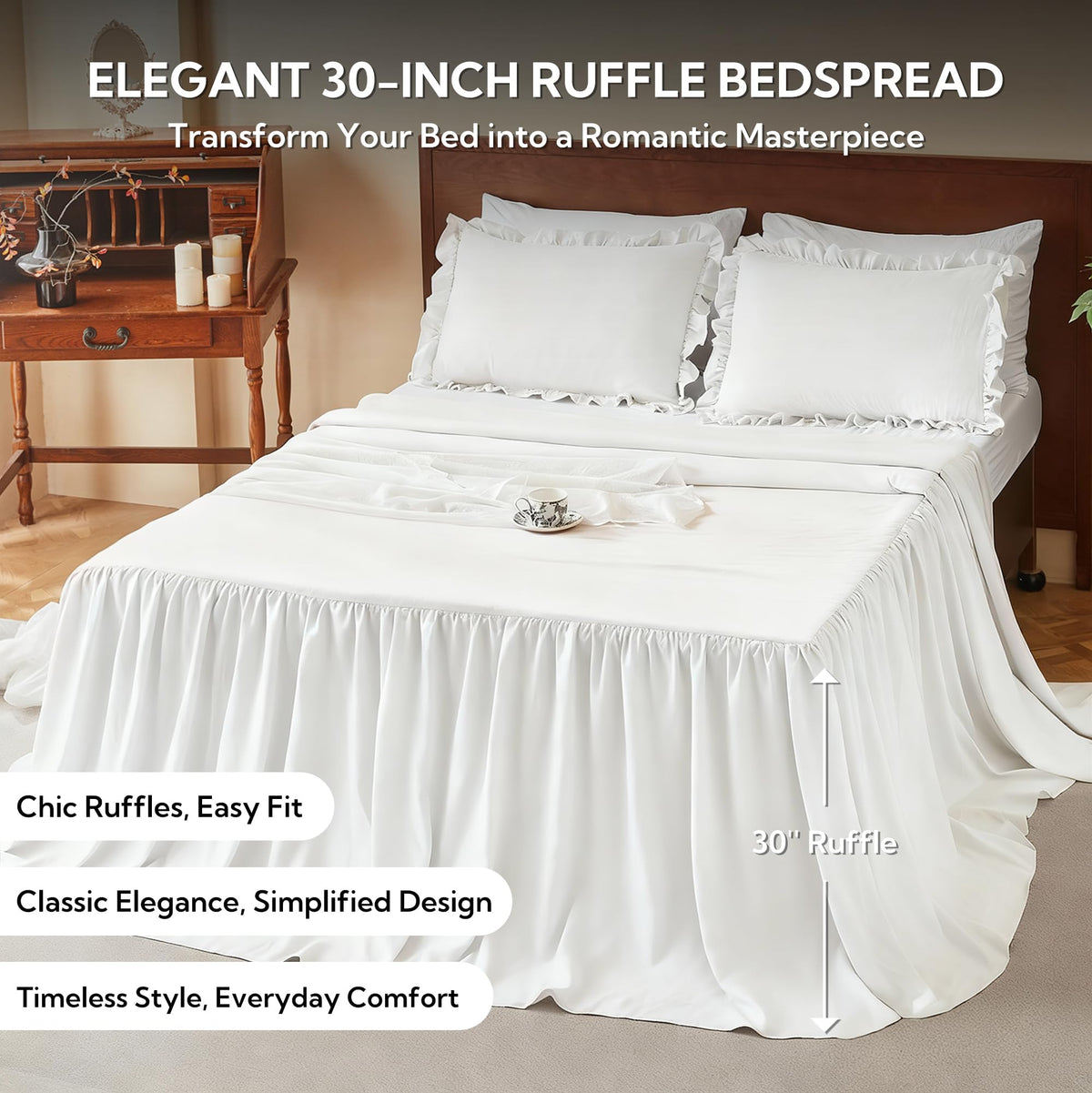 Brushed Microfiber Ruffle Skirt Bedspread Set, Shabby Chic Style