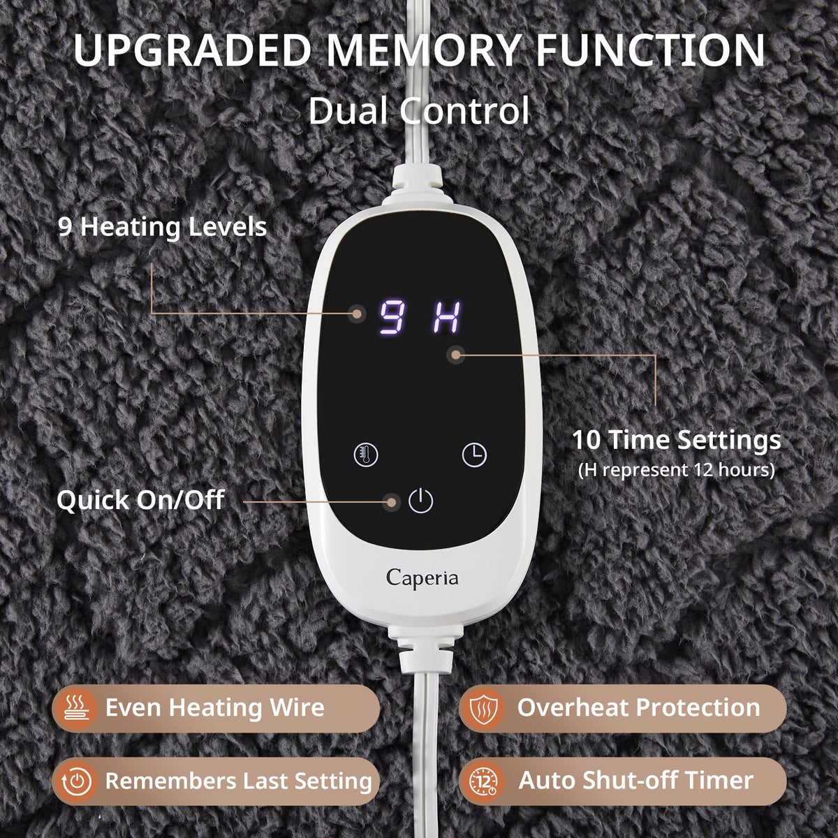 Heated Mattress Pad Queen, Electric Mattress Pad with 9 Heat Settings, Memory Function, Fast Heating, 1-12 Hours Auto