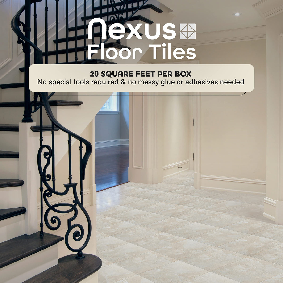 Nexus Peel & Stick Vinyl Floor Tiles, 20-Pack, 12 x 12 in, White