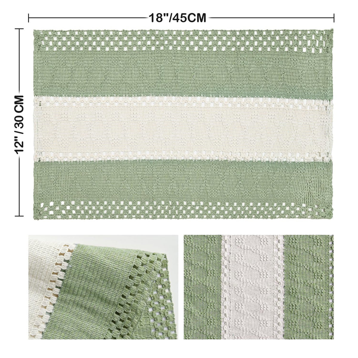 Light Green Rustic Farmhouse Placemats Set of 4-12x18 Inch