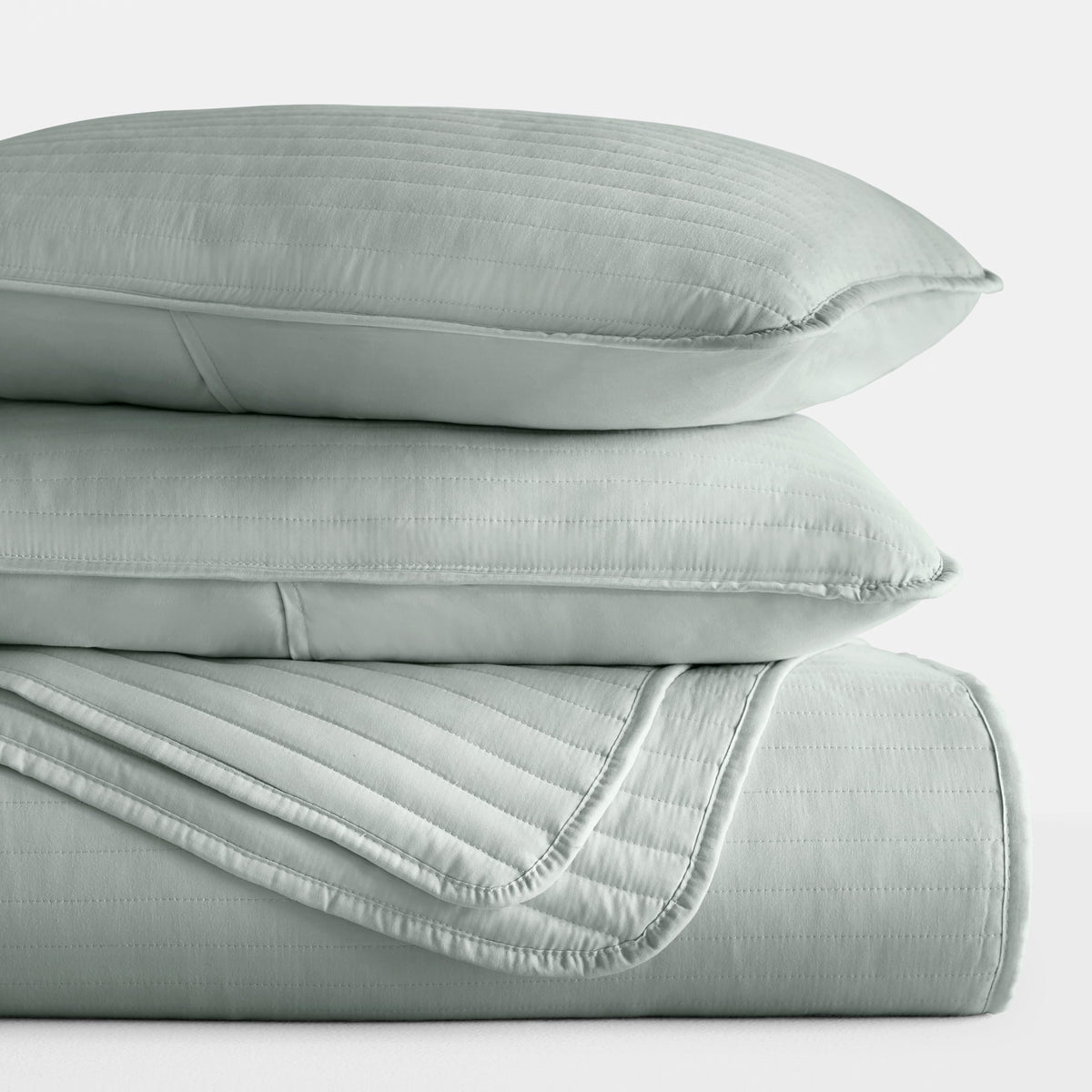 Modern Quilt Coverlet Soft Set in Stripe Stitching - Cal- Eucalyptus