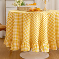 Yellow Round Gingham Tablecloth 70 Inch, Cotton Plaid Tablecloth