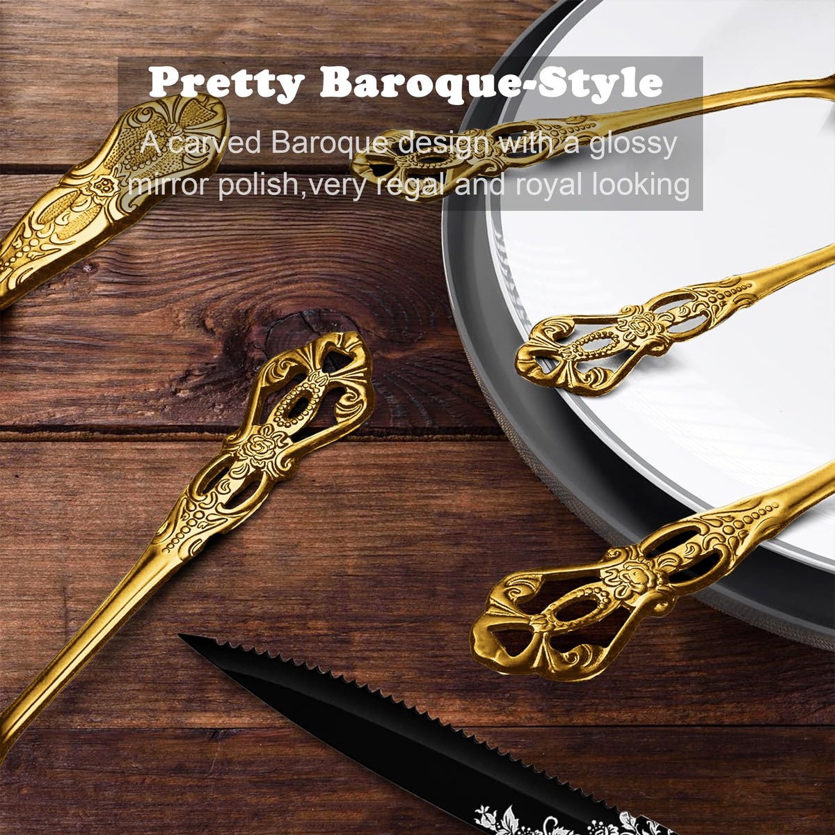 Gorgeous Retro Royal Gold Stainless Steel 48-Piece Flatware Set