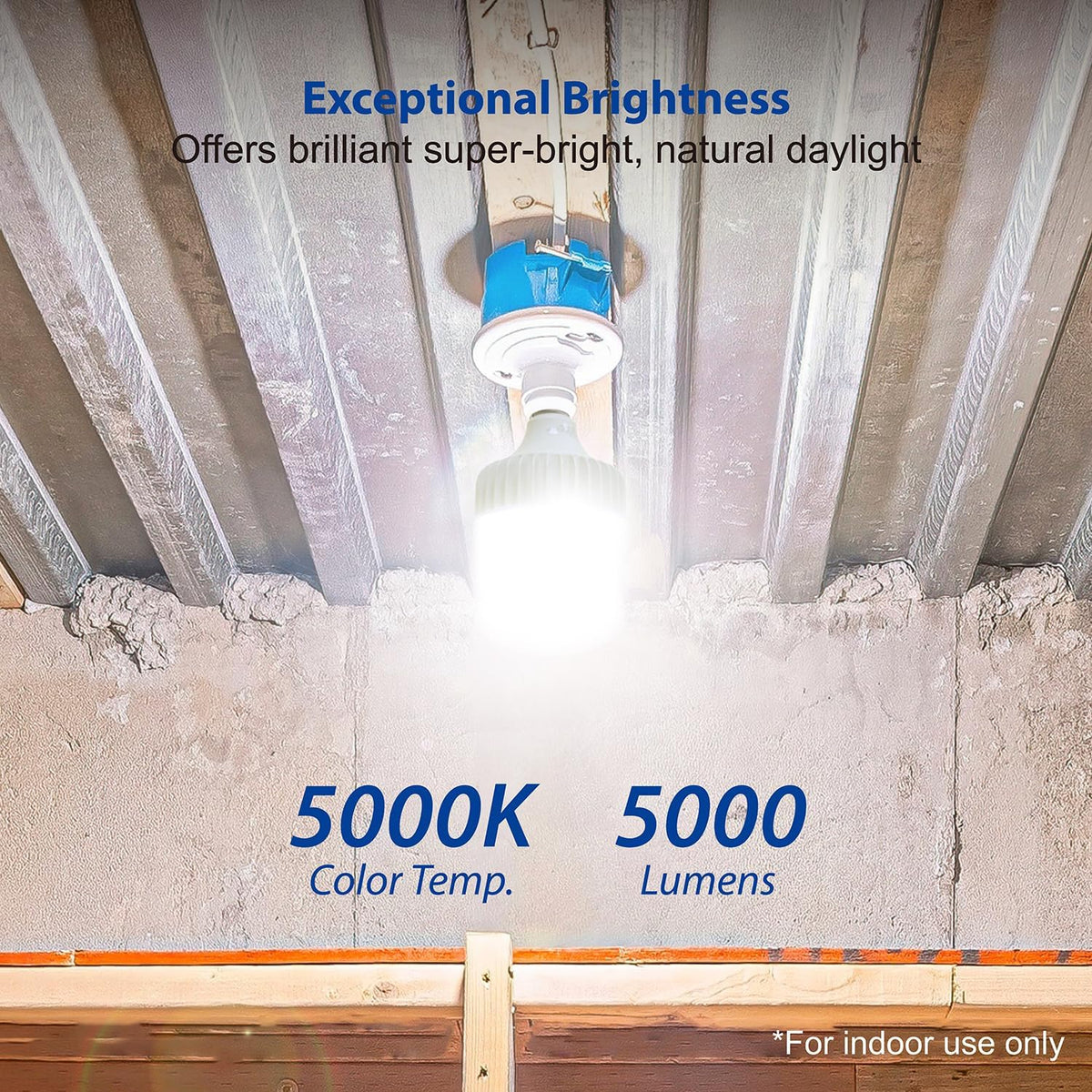 5000 Lumens LED Light Bulb 36W 5000K Daylight E26 Base for Garage Shop