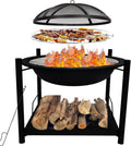 Outdoor Wood Fire Pit - 26" Steel BBQ Grill with Mesh Spark Screen, Log Grate, Fire Poker & Cover for Camping, Picnic
