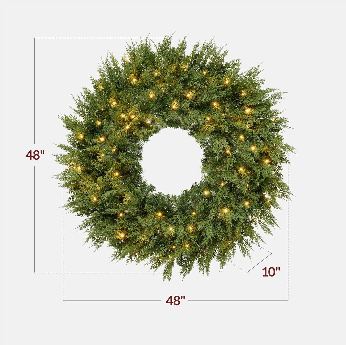 Pre-Lit Cedar Cypress Christmas Wreath w/Twinkling LEDs, 48in Realistic Large Indoor/Outdoor Holiday Decor for Door