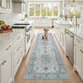 Washable Area Rug, Runner, Blue/White/Gray