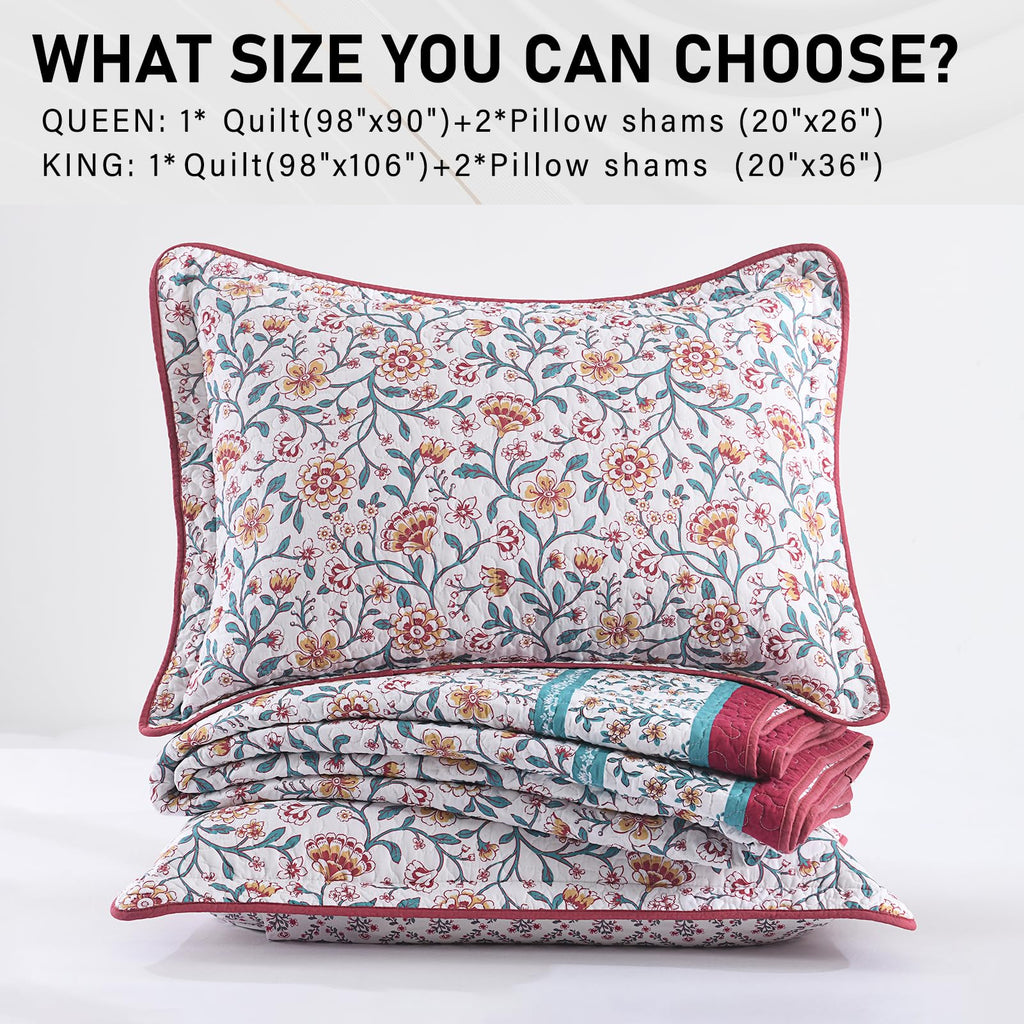 100% Cotton Quilt Set, Farmhouse Floral Reversible Quilts