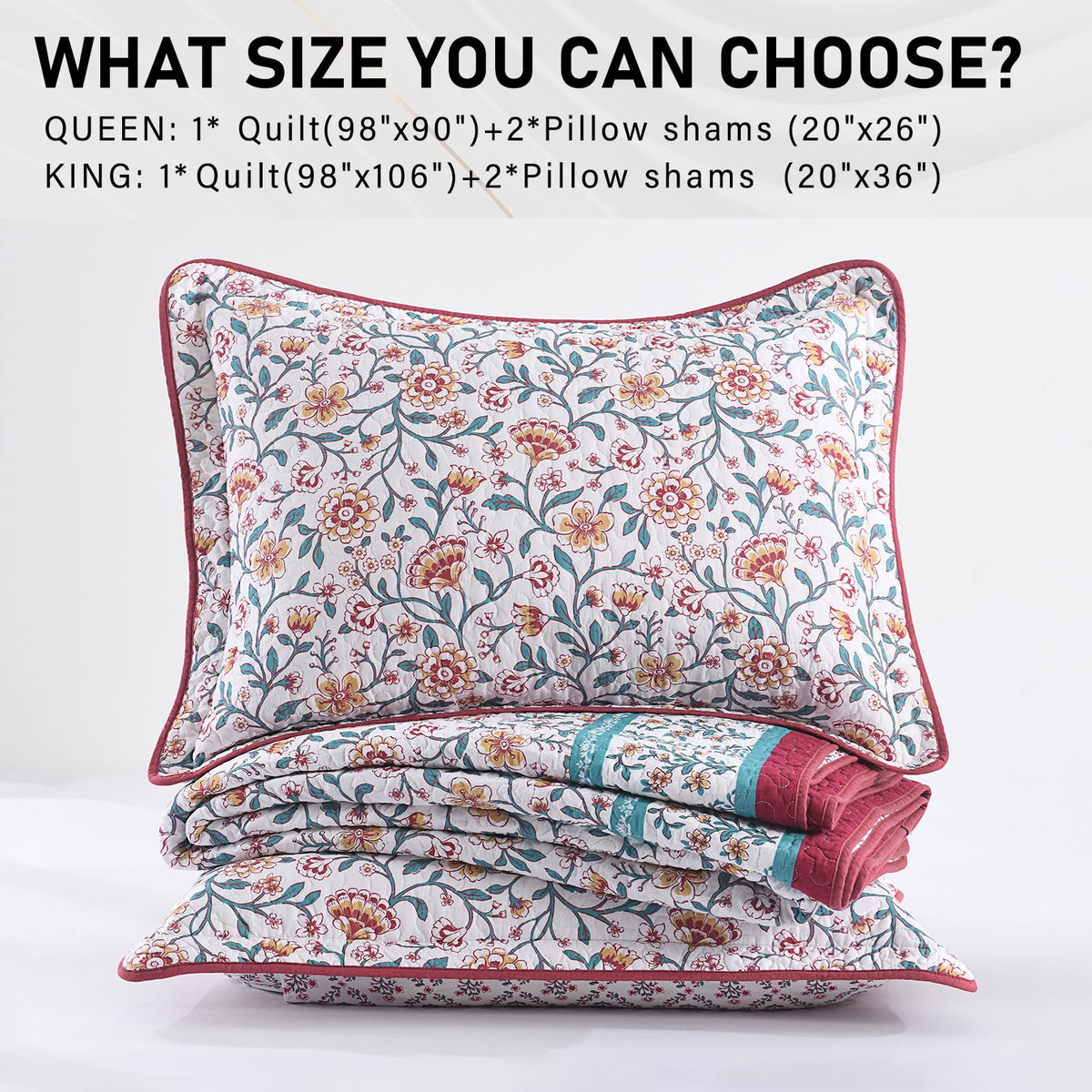 100% Cotton Quilt Set, Farmhouse Floral Reversible Quilts