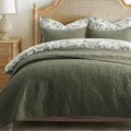 100% Cotton Paisley Quilt Set, Queen Size, Olive Green