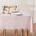 Pink Striped Tablecloth Rectangle 55 x 106 inch Cotton Linen Fabric