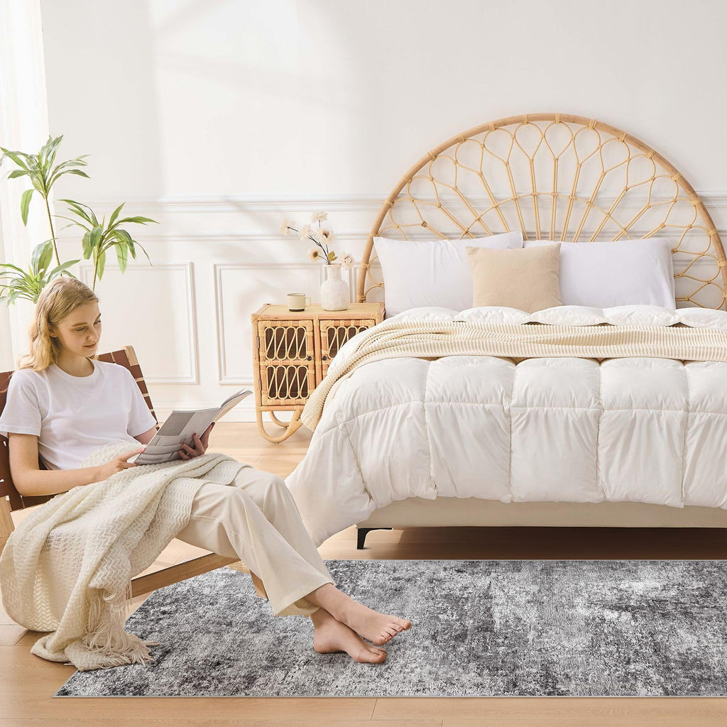 Washable Runner Rug : 2.6x8 Neutral Modern Abstract Low Pile Area Rug with Non-Slip Backing - Carpet Kitchen Laundry