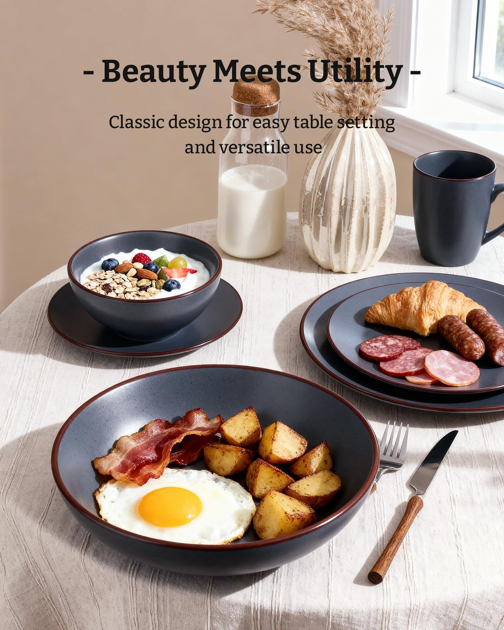 Venus Stoneware Dinnerware Sets with Pasta Bowls, Dishes Set for 6