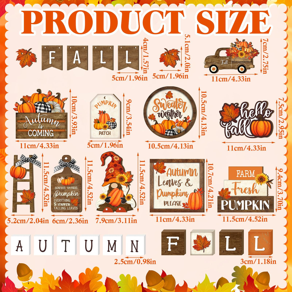 21 Pcs Fall Tiered Tray Decor Set Vintage Pumpkin Gnome Truck