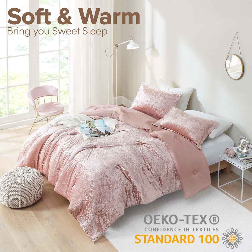Reversible Velvet Blush Full/Queen Comforter Set, 3pc