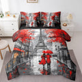 Paris 7-Piece King Comforter Set Twin Size for Couple Girls Women Eiffel Tower Bed in A Bag Romantic Bedding Set with