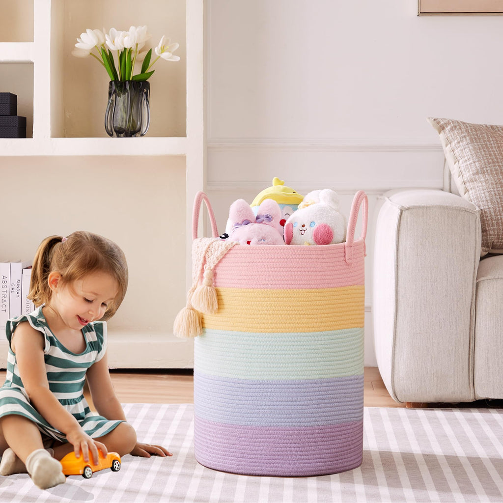 Rainbow Laundry Basket Baby Girls Kids Hamper 15Dx20H inches