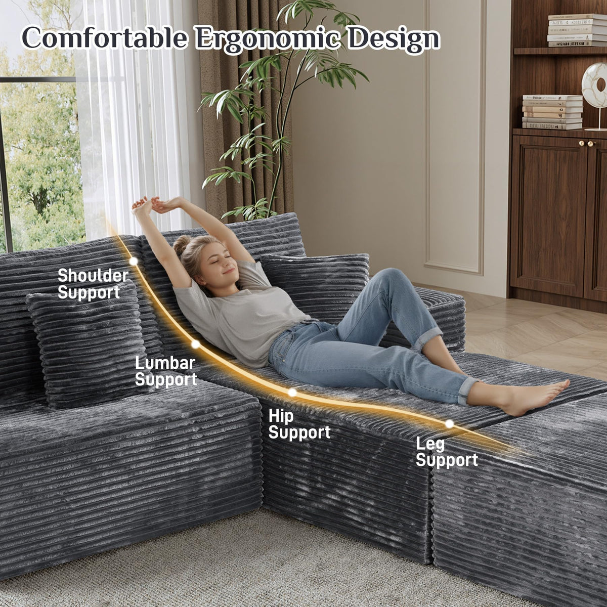 177" U-Shaped Boneless Cloud Modular Sectional Sofa, Dark Gray