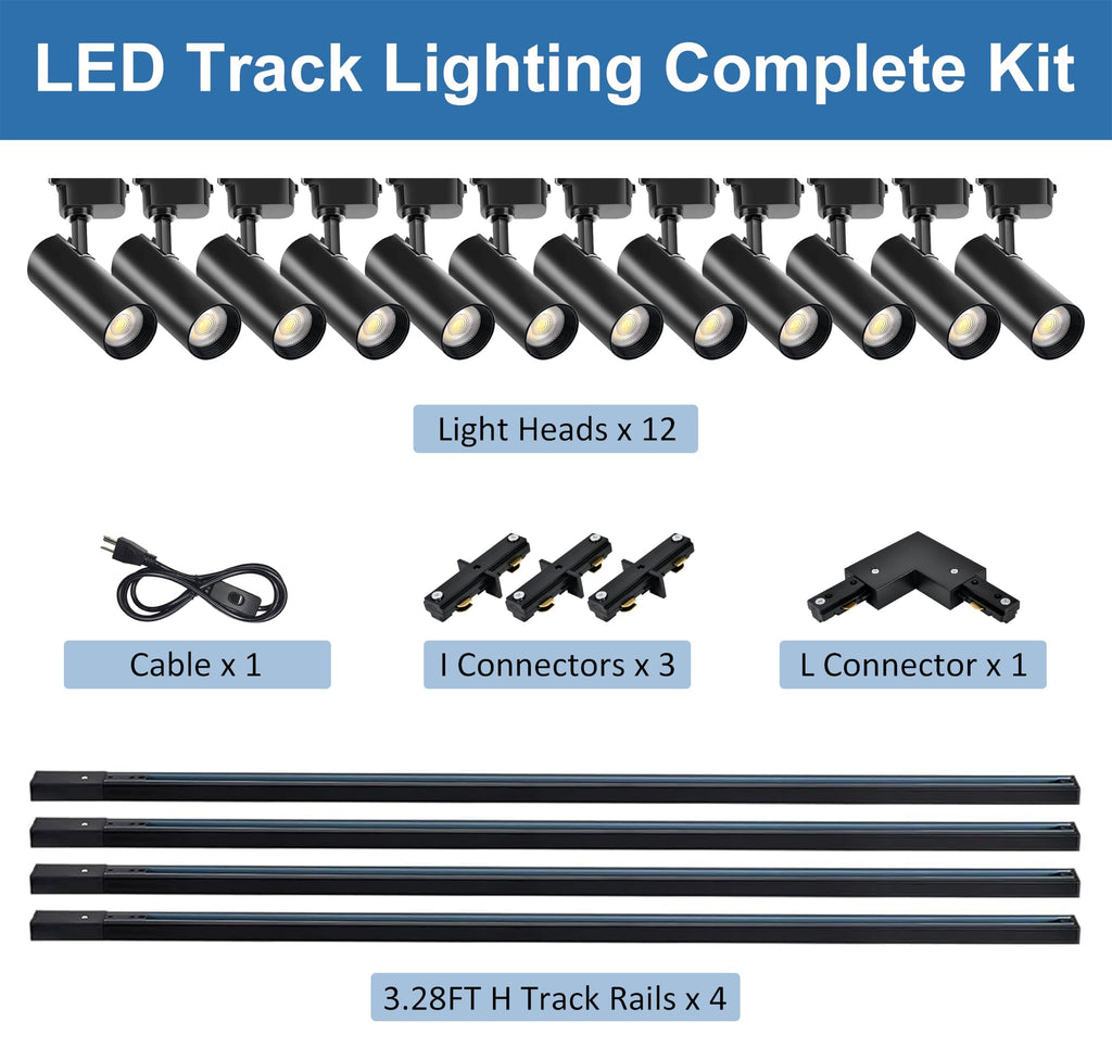 H Type LED Track Lighting Kit Dimmable Adjustable Angle Light Heads