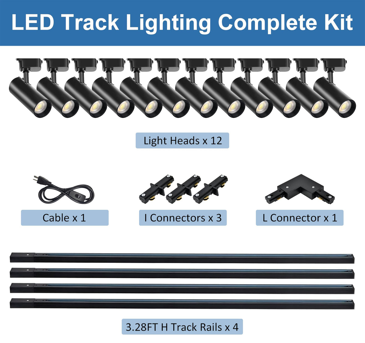 H Type LED Track Lighting Kit Dimmable Adjustable Angle Light Heads