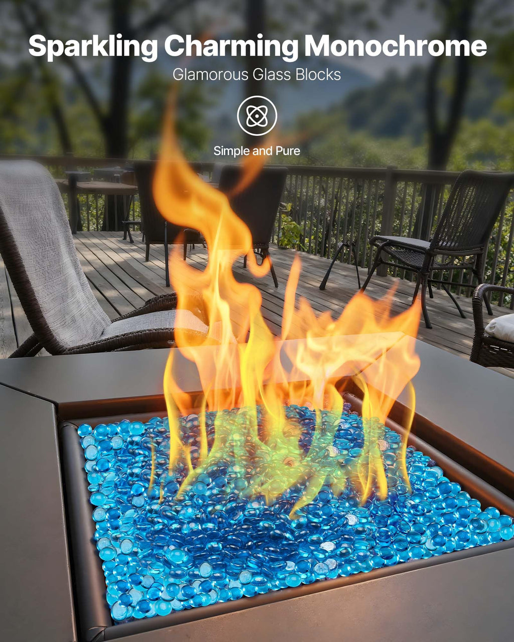Fire Glass, 20 lbs, Caribbean Blue, 3/4 Inch High-Temperature Resistant Reflective Glass Beads, Smokeless Fire Pit