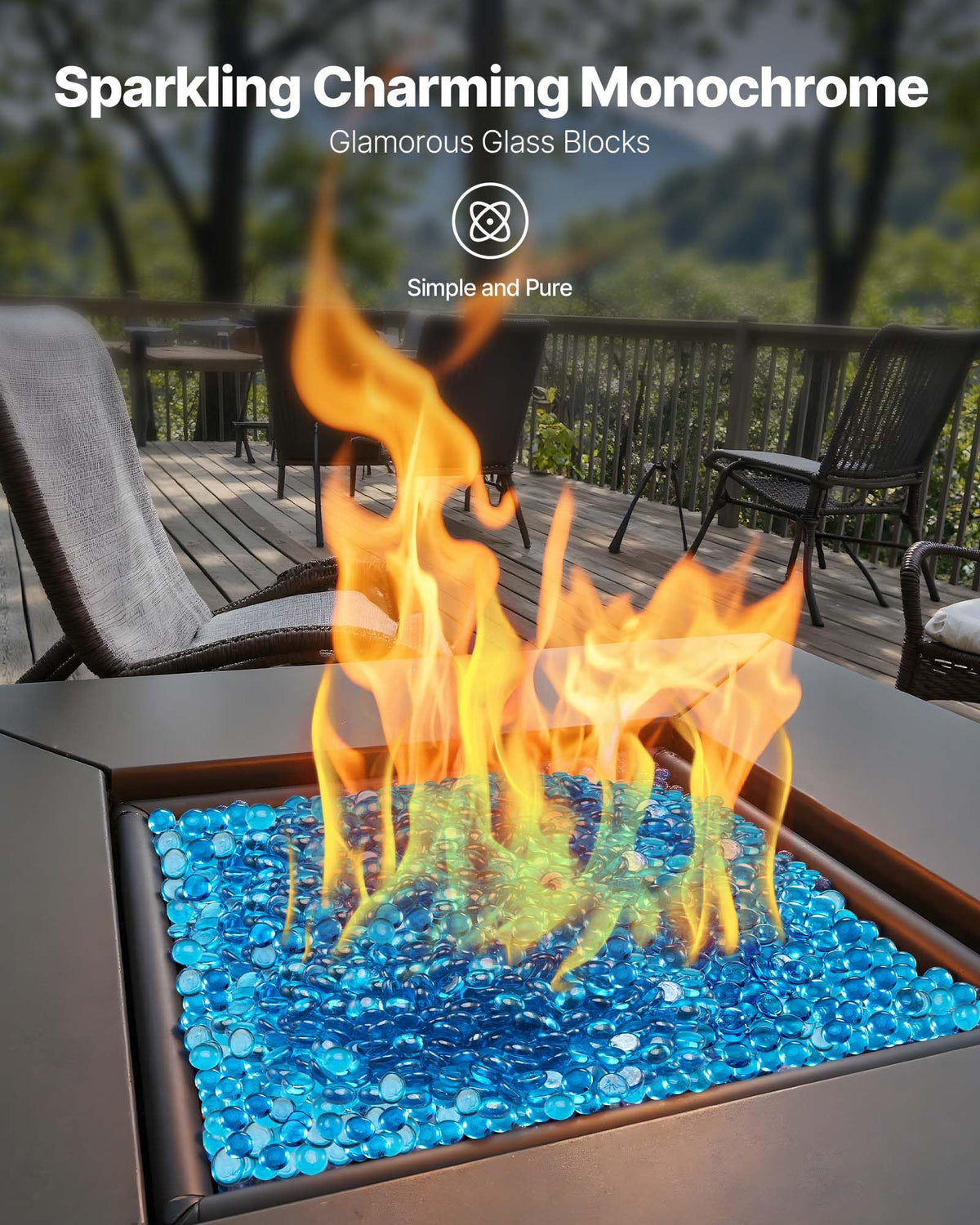 Fire Glass, 20 lbs, Caribbean Blue, 3/4 Inch High-Temperature Resistant Reflective Glass Beads, Smokeless Fire Pit