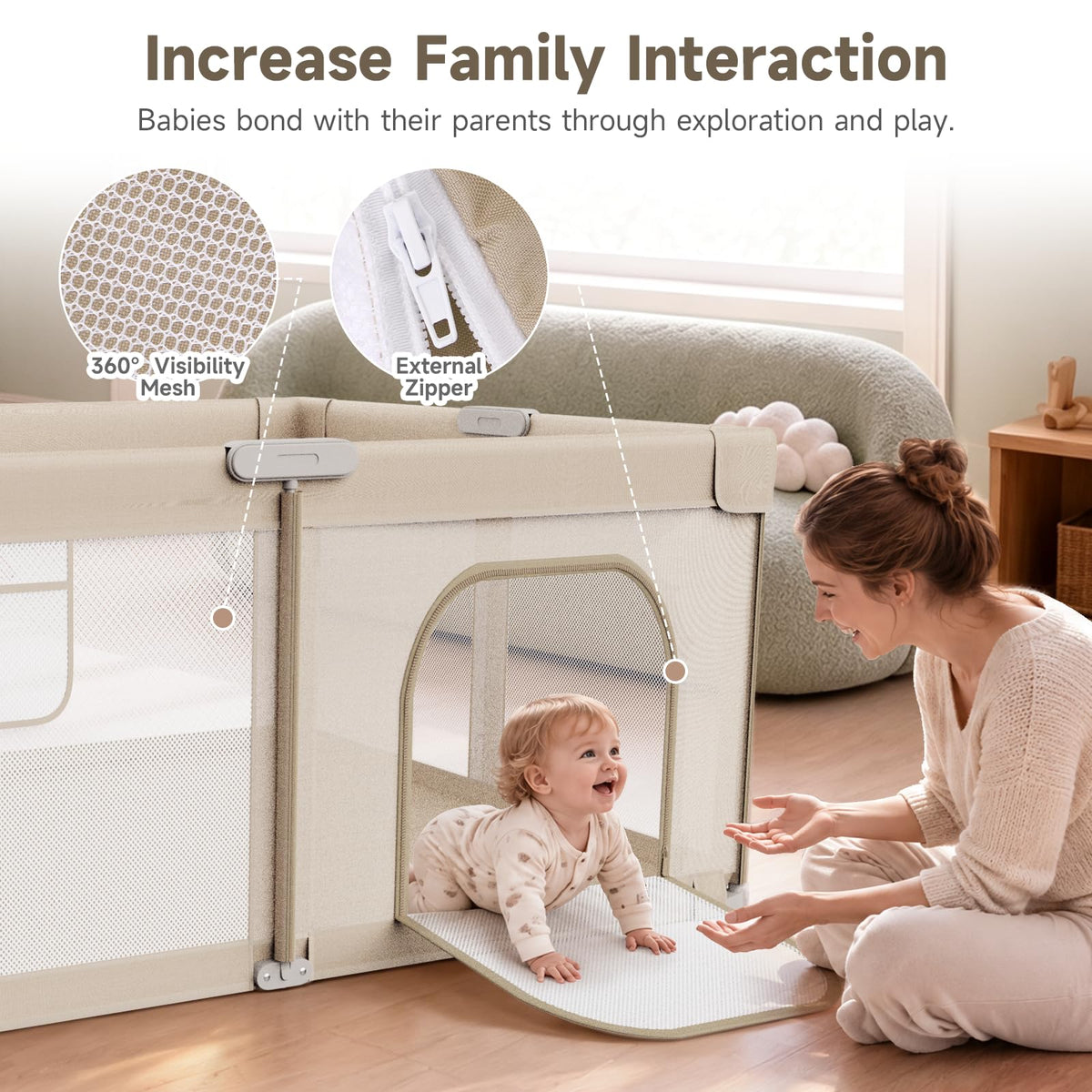 Foldable Baby Playpen 65"x50", Portable Playpen for Babies and Toddlers