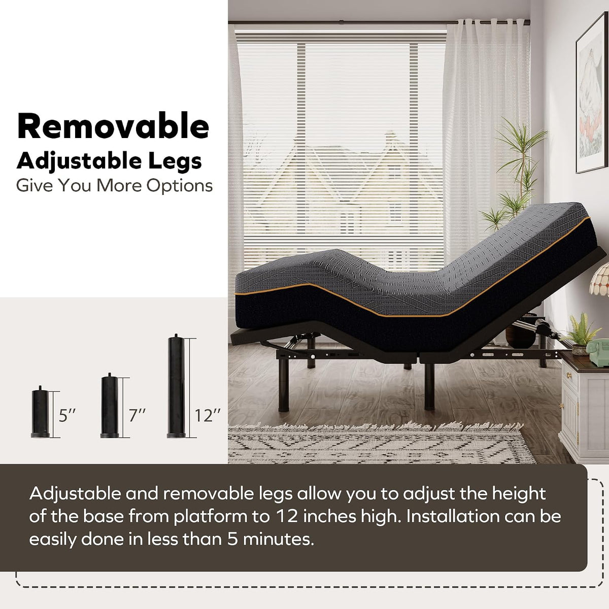 EGOHOME Adjustable Bed Frame Queen and 12 inch Memory Foam Mattress,Wireless Remote Adjustable Bed Base with 12" - Set of 2