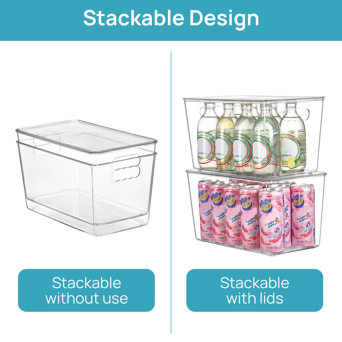 8 Pack Clear Stackable Storage Bins with Lids and Handles, XLarge