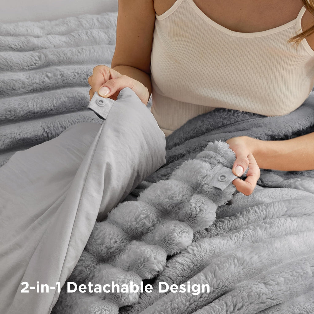2-in-1 Comforter Set, Detachable Blanket, Grey Oversized