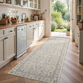 Washable Hallway Runner Rug, Floral Non-Slip, Blue/Cream