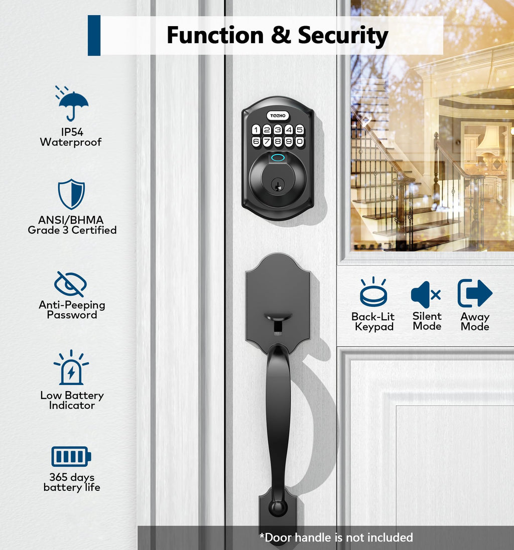 Fingerprint Deadbolt with Keypad for Front Door, Matte Black