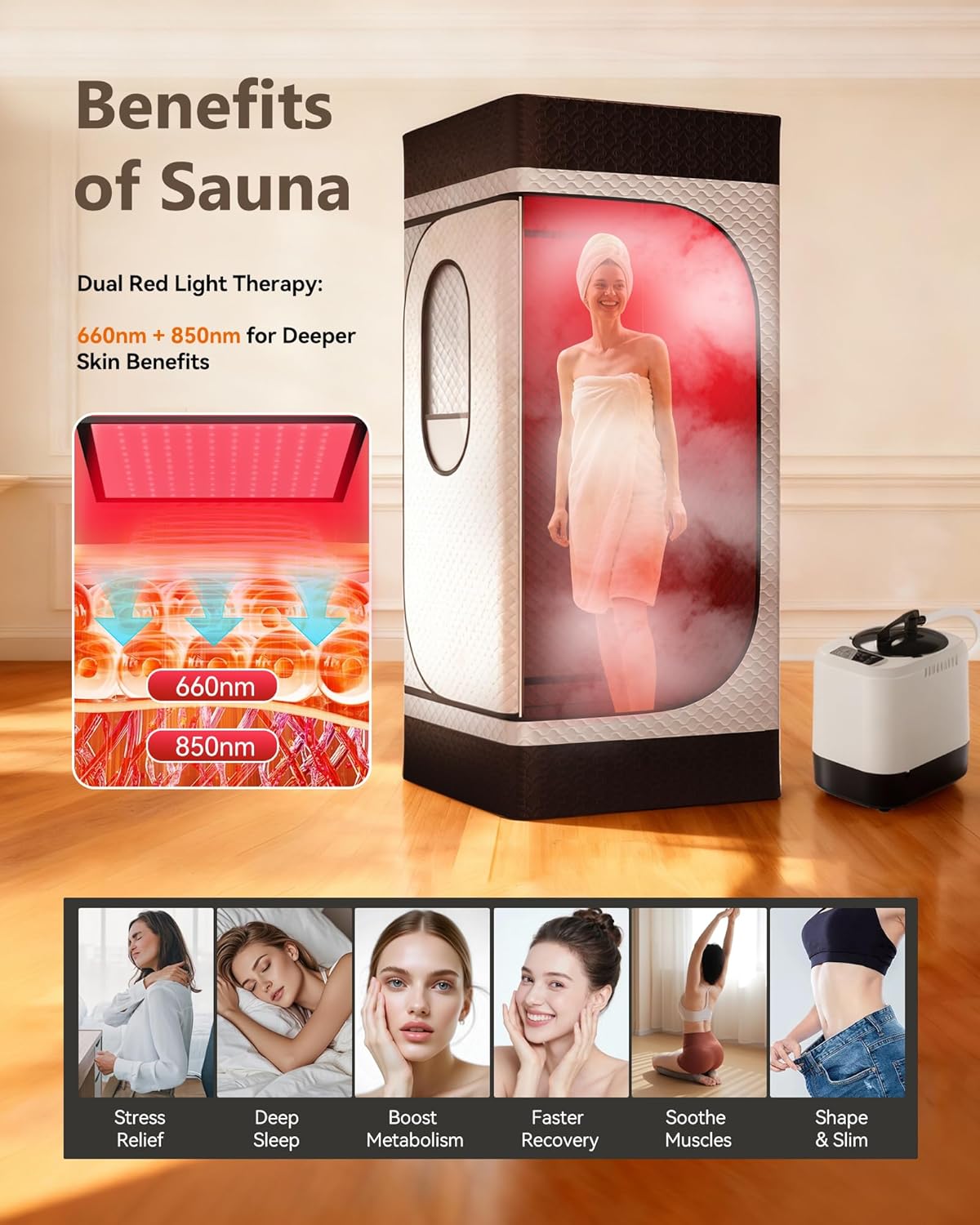 Portable Infrared Sauna Box for Home with 3L 1200W Steamer, Big Folding Chair, 99 Mins Timer, 9 Levels