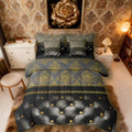 Golden Damask Comforter Set 7 Piece Bed in a Bag Twin | Luxury Black Diamond Texture Pattern Bohemian Bedding Sets