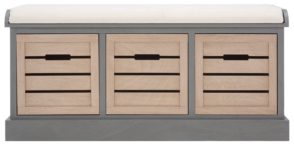 Collection - Briar 3-Drawer Upholstered Storage Bench, Farmhouse Entryway Accent Bench with Cushion Top